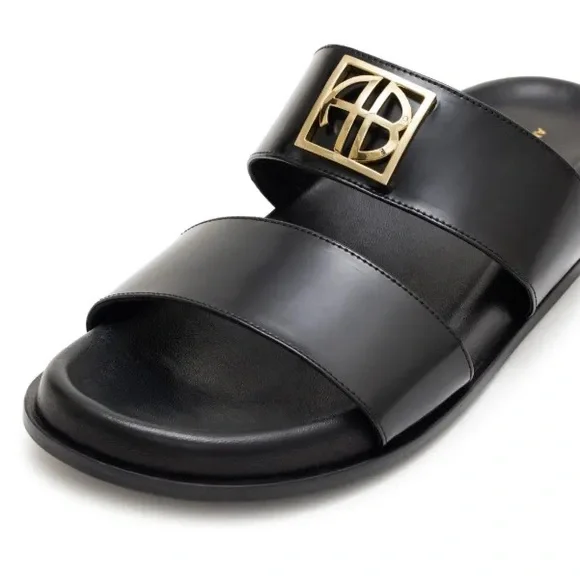 Anine Bing Parker monogramed leather shiny slides - Picture 7 of 11